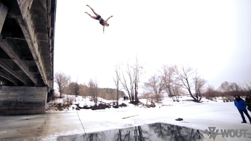 WOUT epic extreme. Прыжки с моста в прорубь + IceLine.