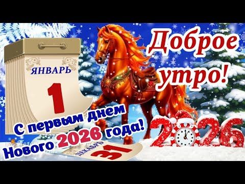 🌲🐎 С ДОБРЫМ УТРОМ 1 ЯНВАРЯ! С первым Днем Нового 2026 года!  С наступившим Новым годом! 🎅