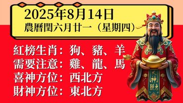 小運播報 2025 年 8 月 14 日（星期四）農曆閏六月廿一