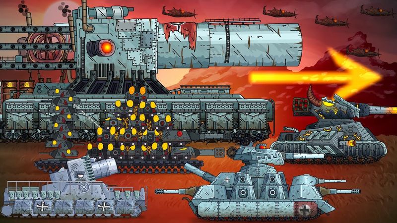 Un enorme ejército de monstruos de acero avanza - Dibujos animados sobre tanques