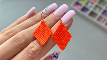 Сережки з бісеру ромб | Цегляне плетіння своїми руками