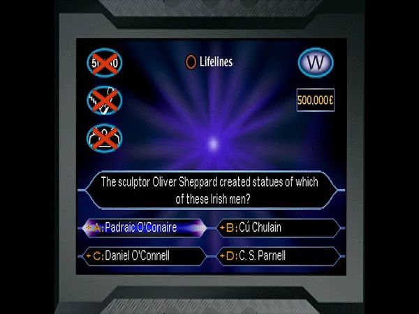 Who Wants to be a Millionaire Irish Edition (PS1): 1 Million Euro Question with no lifelines left!