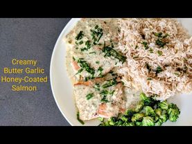 Super Easy Butter Garlic Cream Sauce in Honey-Coated Salmon / Ready in 15 Minutes!