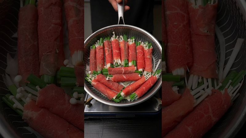 Говяжьи роллы с грибами эноки