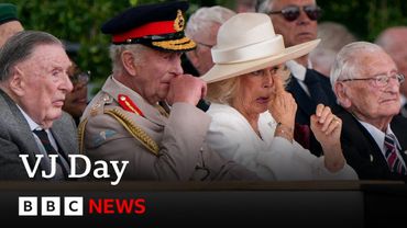 King and Queen lead two-minute silence to mark 80 years since VJ Day | BBC News