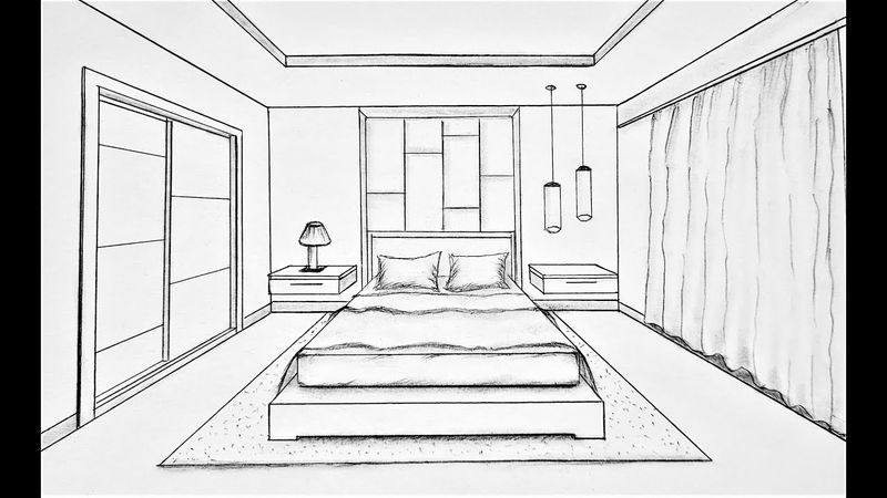 How to draw a bedroom in one point perspective