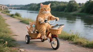 Mama Cat Catches Fish by the River, Heads Home to Cook Fish for Her Kitten 🐾🍲#cat #cute #funny