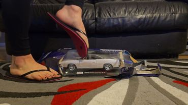 Model car crushed in flip-flops. Full video coming to getting to know us premium #modelcarcrush