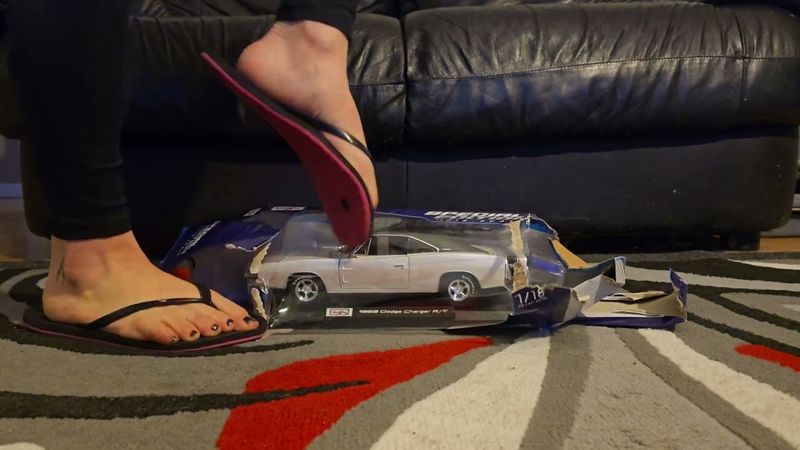 Model car crushed in flip-flops. Full video coming to getting to know us premium #modelcarcrush