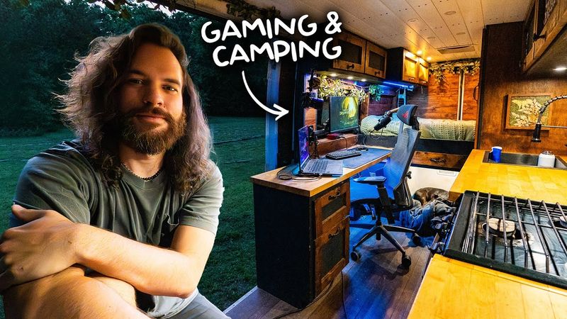 Vanlife Gaming Camping & Fishing in Mountain Forest