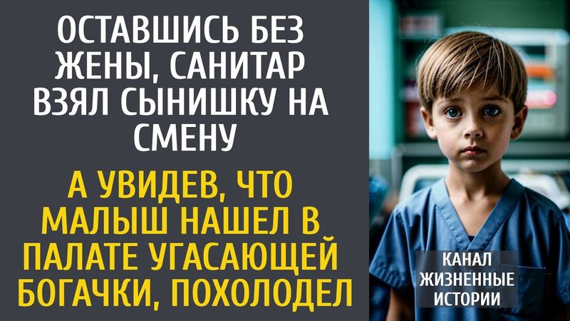 Оставшись без жены, санитар взял сынишку на смену… А увидев, что он нашел в палате угасающей богачки