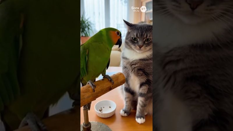 Слышишь, ТОЛСТЫЙ?! 😂 Попугай кошмарит кота #попугай #кот #разборки #толстый #юмор #питомцы #прикол