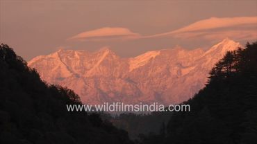 Jaonli Himalaya sunset view from wildfilmsindia at Jabbarkhet, winterline sunset in the Himalaya