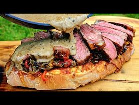 A giant XXXL SIRLOIN 🥩🥩 sandwich only for true food lovers(ASMR Cooking, Beef, NATURE, CAMPING)