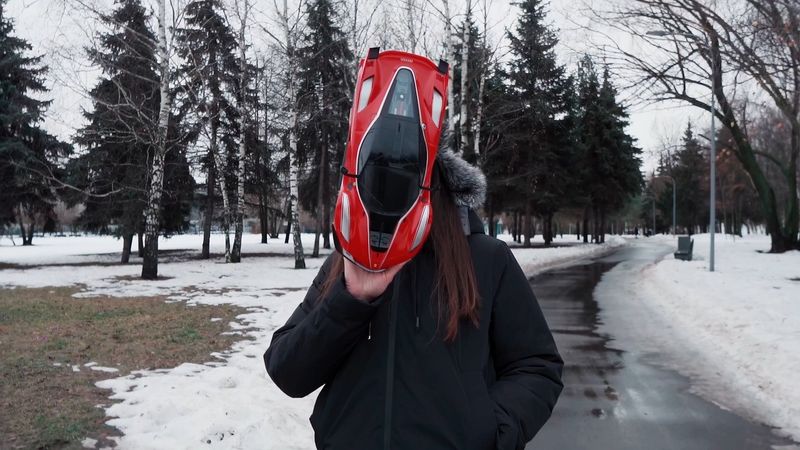 Melany Crushed RC Ferrari FXX k evo on winter street In Slow Motion