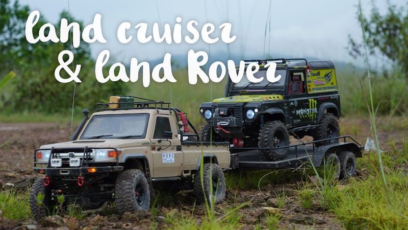 E3S-RC "KiLLERBODY" LAND CRUiSER LC70 SCX10 With Trailer & DEFENDER D90 RC4WD 4X4