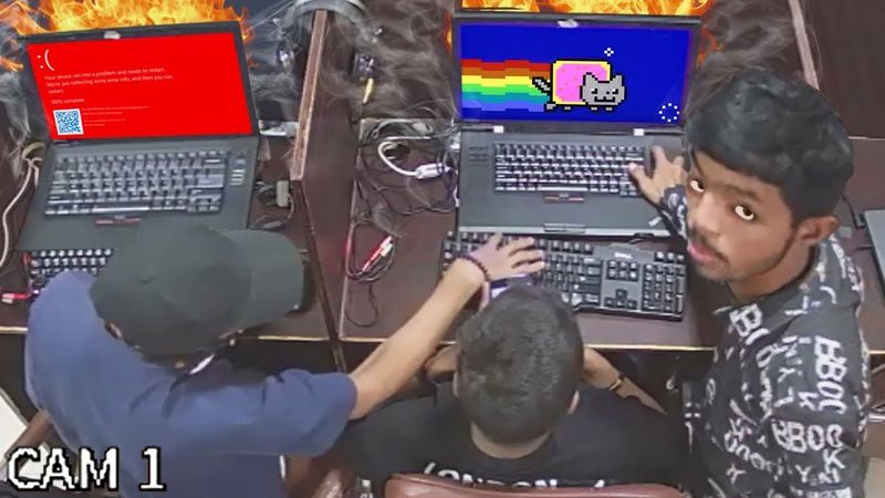 Уничтожение компьютеров мошенников в прямом эфире на камерах видеонаблюдения!