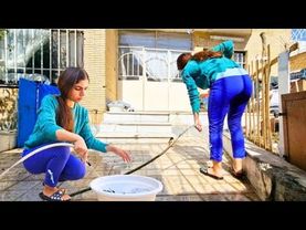 Rural lifestyle of a young girl | daily cleaning of the house.