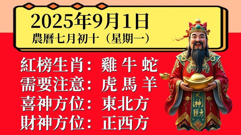 明日小運播報～2025 年 9 月 1 日（星期一）農曆七月初十