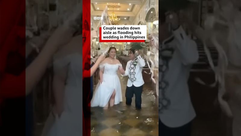 Couple walk down flooded aisle to get married. #BBCNews