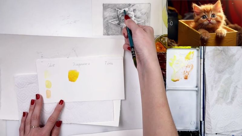 котенок акварель 1 этап