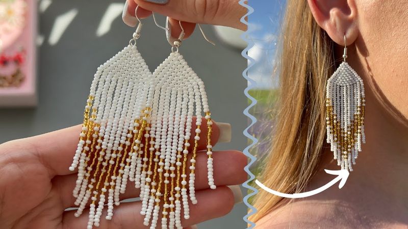Довгі сережки з бахромою з бісеру. Інструкція з виготовлення