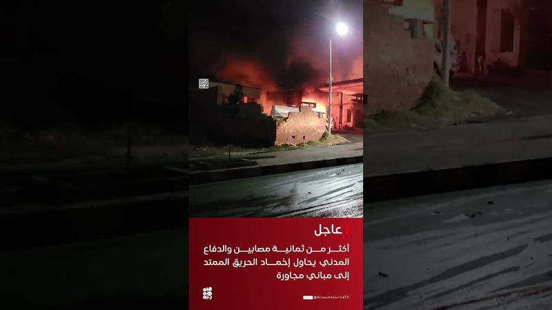 عاجل | أكثر من ثمانية مصابين وفرق الدفاع المدني تواصل إخماد الحريق
