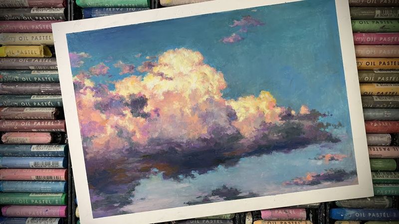 Oil pastel / Draw clouds with oil pastel (Dividing complex lumps)