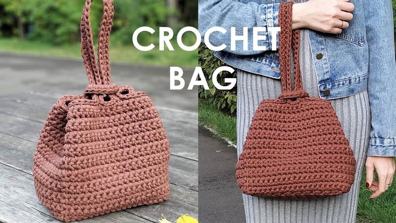 Fashion bag of T Shirt yarn Crochet. ENGLISH TEXT