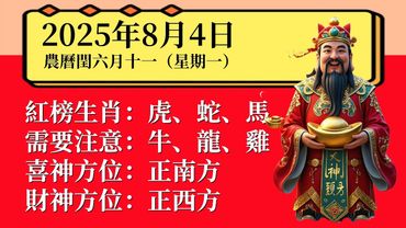 小運播報：2025年8月4日（星期一）農曆閏六月十一