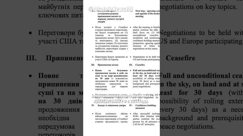 Украина опубликовала меморандум с условиями переговоров с РФ