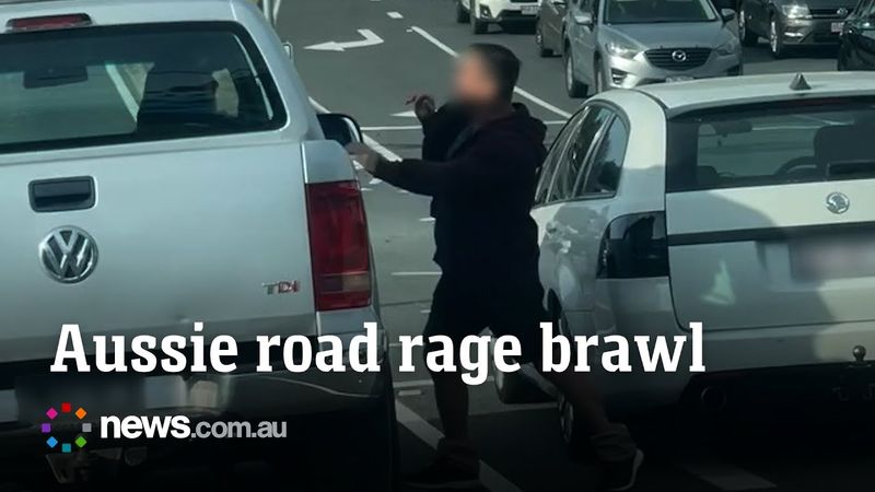 Brawling Aussie blokes halt traffic