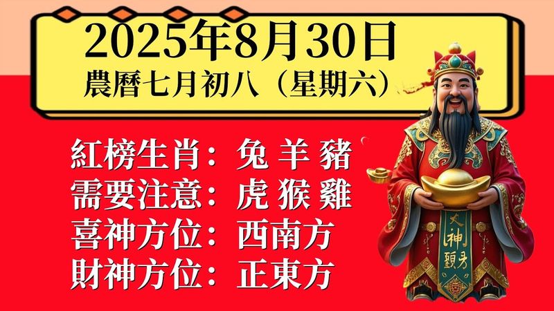 明日小運播報～2025年8月30日（星期六）農曆七月初八
