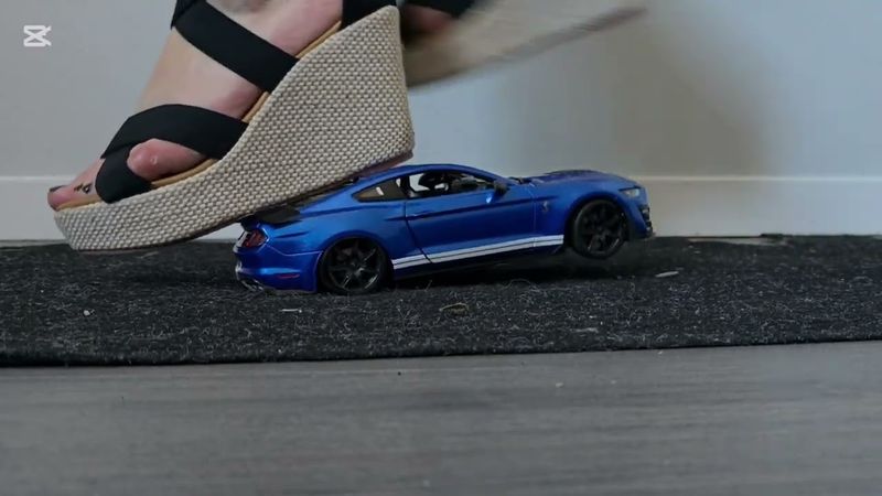 Shelby Mustang crushed by Pebbles part 1 #crushexperiment #modelcarcrush #asmrcrush