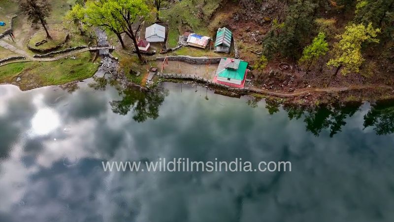 Dodital Lake view from the sky : Emerald Lake of western Himalaya a lovely trek away from Uttarkashi