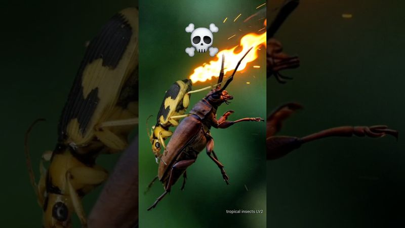 BOMBARDER beetle sprays acid on aggressive LONGHORN beetle 😱 #beetle #bombardier