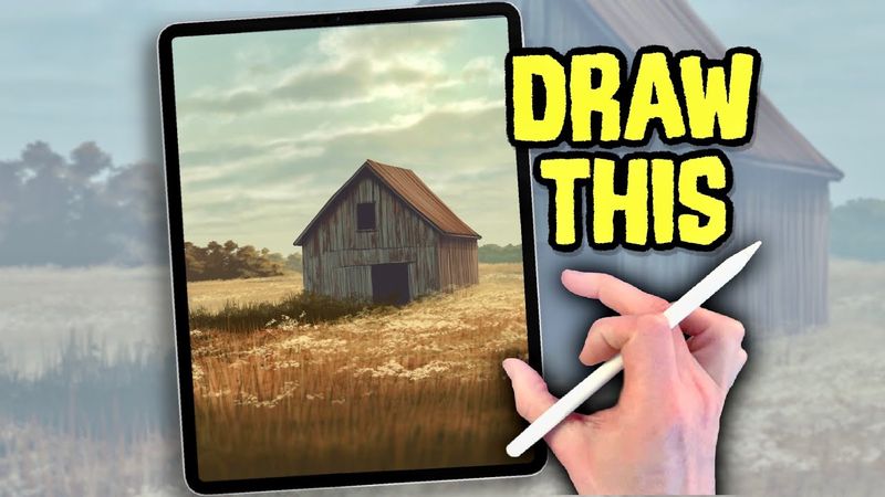 PROCREATE Tutorial -  Landscape Drawing of Old Wood Barn