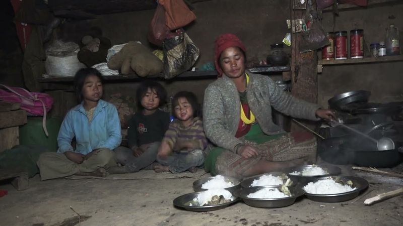 Cooking and eating together in village || Nepali village