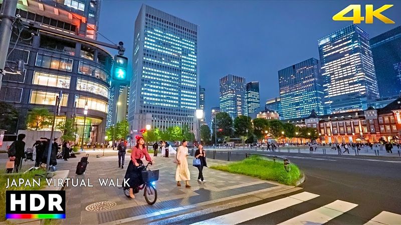 Japan: Tokyo Shiodome, Ginza Night Walk to Tokyo Station • 4K HDR