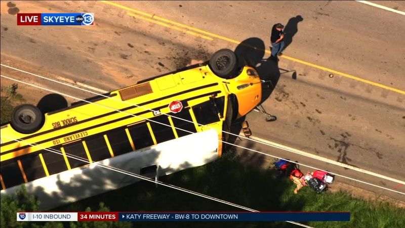 58 students hospitalized after bus flips over, Cleveland ISD says
