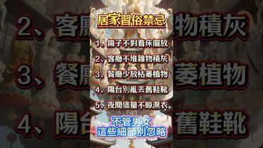 居家風水必知5大禁忌！不管男女，這些細節別忽略！#生肖 #十二生肖 #運勢 #生肖運勢 #玄學 #風水 #命理