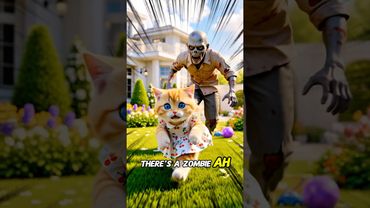 the orange kitten is being chased by zomb** #funnyshorts #funny #cartoon #cute #animation