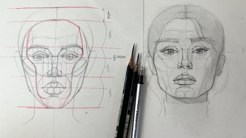 «Построение» портрета по схеме | рисуем портрет, обучающий урок