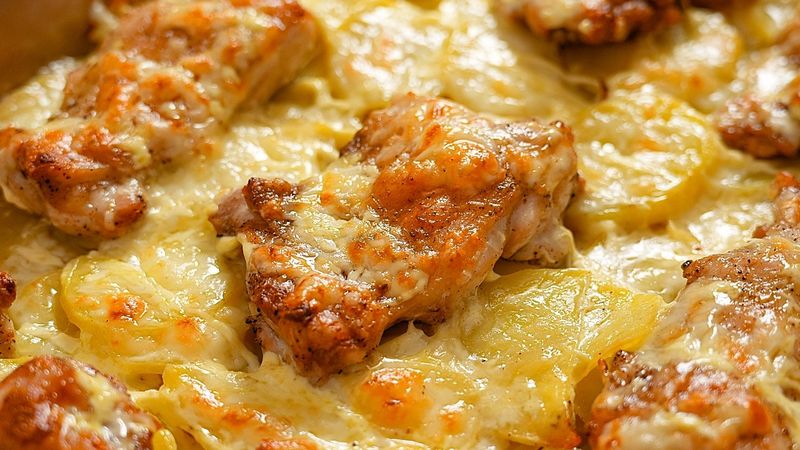 Unglaublich leckeres Rezept! Hähnchen und Kartoffeln mit einer herrlich knusprigen Kruste.