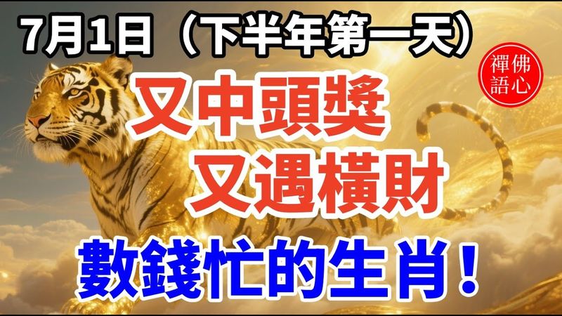 7月1日（下半年第一天）又中頭獎，又遇橫財，數錢忙的生肖！