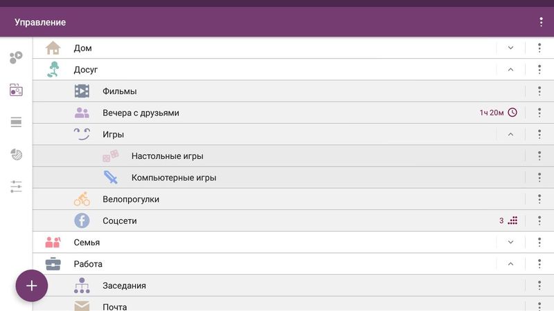 Иерархия категорий в Time Planner