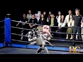 Humanoid robots fight in Chinese kick-boxing competition