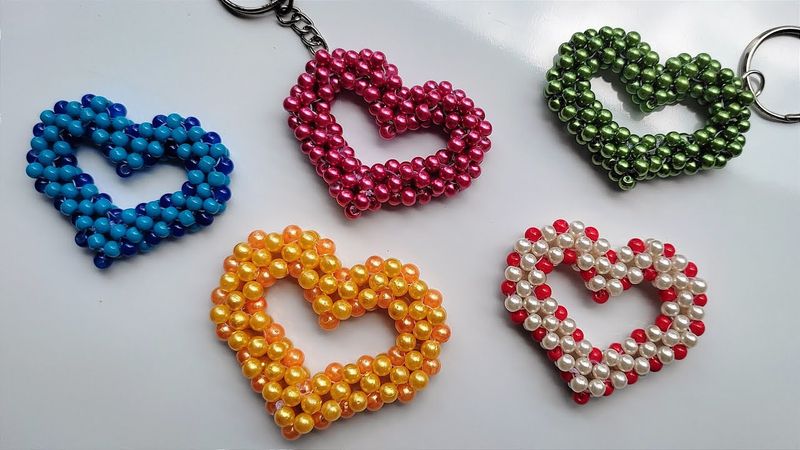 Beaded Heart | Making Pearl beaded heart keychain | Valentine gift | beads craft ideas ❤