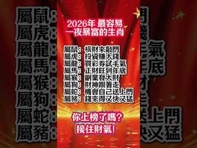 【2026最容易一夜暴富的8大生肖！你上榜了嗎？】#生肖 #十二生肖 #運勢  #玄學 #風水 #命理