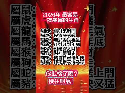 【2026最容易一夜暴富的8大生肖！你上榜了嗎？】#生肖 #十二生肖 #運勢  #玄學 #風水 #命理